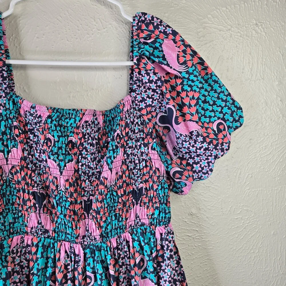 Simply Southern Dress Medium Tropical Flamingo Print Smocked BabyDoll Mini - Picture 6 of 12
